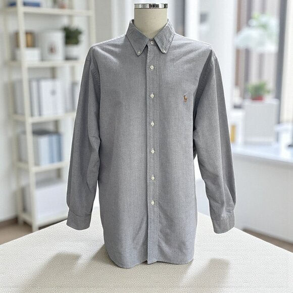 Ralph Lauren Classic Fit Oxford Shirt Gray Long Sleeve Preowned Smart Casual - Picture 1 of 9